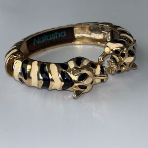 Vtg Natasha hinged cuff bracelet striped tiger/cheetah/dragon